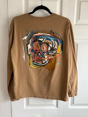Gap Jean-Michel Basquiat S Graphic Long Sleeve T Shirt Tan Art Street Grunge